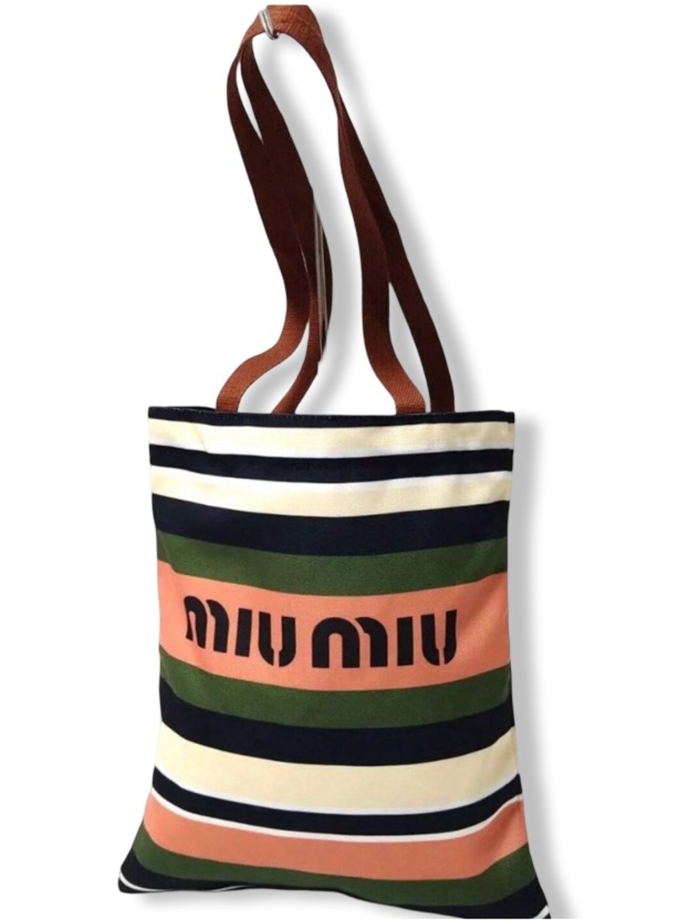 MIU MIU Limited Edition Striped Canvas Tote